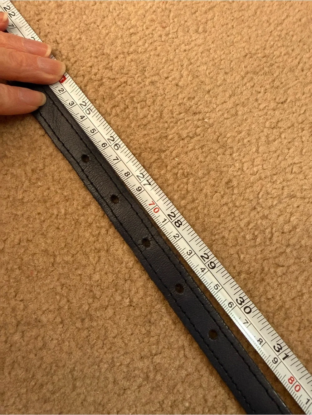 Vintage navy blue leather  minimalist skinny belt 28inches classic academia